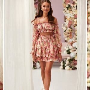 ALAMOUR Shailee Flare Skirt Set Rose Floral Pink Size Medium Romantic Girly